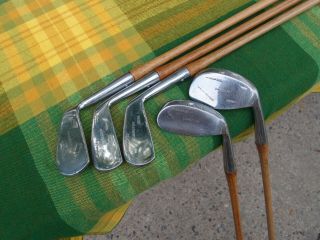 Antique Hickory Wood Shaft 5 Club Golf Iron Set Di 1,  Mi 2,  M 5,  Mn 6,  N 9