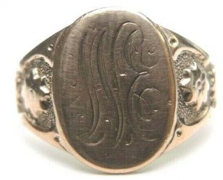 Antique Art Deco Vintage Unisex Signet 14k Rose Gold Ring Size 6.  5 Uk - M1/2