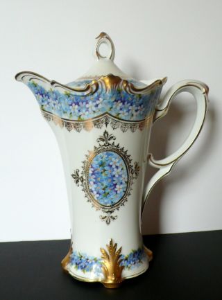 Antique German Rs Prussia Floral Forget - Me - Not Chocolate Pot