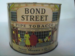 Vintage Philip Morris Bond Street Pipe Tobacco Round Tin Made In Usa Empty