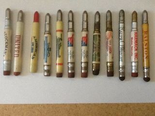 12 Vintage Bullet Pencils - 9 Okla.  City,  2 Nebraska,  1 Kansas City