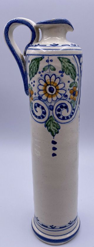 Vintage Art Italy Tall Oil Jar Pitcher Ceramic Flower 11”
