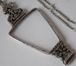 Antique Victorian Sterling Silver Diamond Lorgnette Pendant Necklace