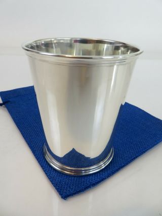 S.  Kirk & Son Sterling Silver Kentucky Design Julep Cup & Blue Pouch C1950s