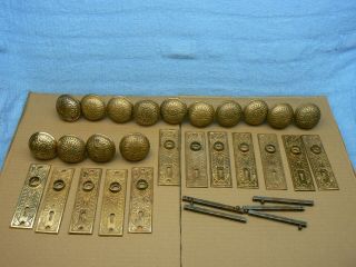 Vintage Brass Matching Door Knobs And Plates Hardware Set