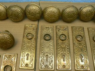 Vintage Brass Matching Door Knobs And Plates Hardware Set 3