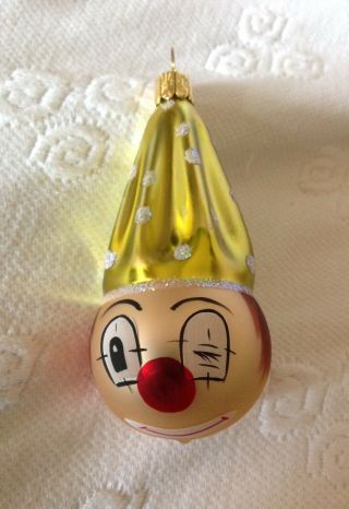 Vintage Hand Painted Clown W/ Stars Christmas Ornament Figural Glass Italy