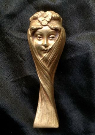 Fine French Gilt Bronze Antique Art Nouveau Wax Seal Sinuous Lady Girl Figurine