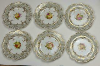 Set Of 6 Antique Georgian S.  Alcock Porcelain Fruit Dessert Plates C.  1830s