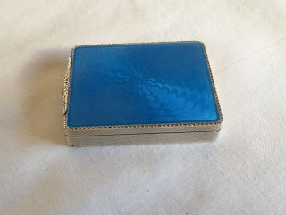 Vintage Art Deco Silver 925 Engine Turned Guilloche Blue Enamel Compact Box Hcf