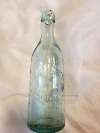 Vintage A.  B.  Bath Ny Aqua Glass Soda Bottle