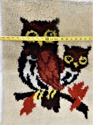 Vintage 2 Owls on Branch Latch Hook Rug 20 x 26 3