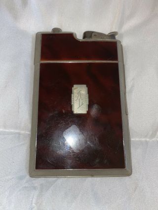 Vintage Evans Cigarette Case With Lighter Built In - Brown With Initial Plate
