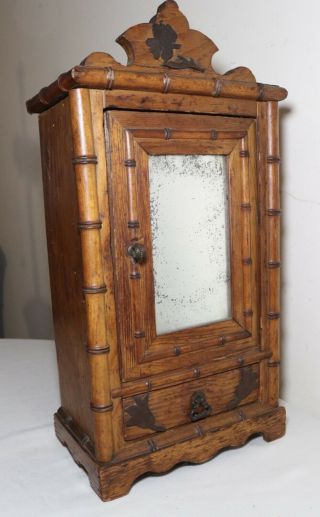 Antique Handmade Miniature Salesman Sample Bamboo Wood Dresser Wardrobe Cabinet.