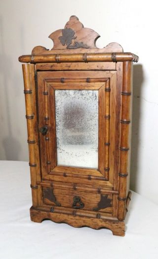 antique handmade miniature salesman sample bamboo wood dresser wardrobe cabinet. 2