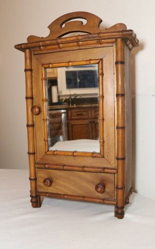 Antique Handmade Miniature Salesman Sample Bamboo Wood Dresser Wardrobe Cabinet