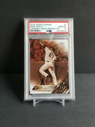 2016 Topps Chrome 1 Sepia Refractor Psa 10 Gem Mike Trout Mvp Year