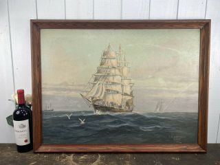 Vintage C.  A Sederquist Maritime Clipper Ship Seascape Oil Painting 1955