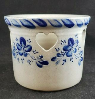 Vintage 1996 Eldreth Pottery Salt Glazed Cobalt Blue Open Hearts Crock