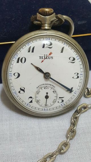 Vtg Rare Tellus Cortebert Rolex Pocket Watch Incabolic Cal 616 Chain,  Velvet Box