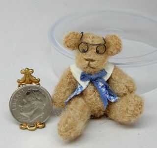 Vintage Articulated Teddy Bear Scholar W/ Glasses Dollhouse Miniature 1:12