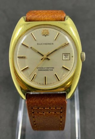 Rare Vintage Bucherer Officially Certified Chronometer Mens Watch Cal.  2622,  1960s