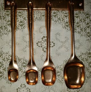 Vintage Aluminum Copper Colored Long Handled Measuring Spoons Set Of 4,