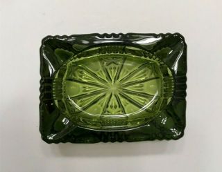 Vintage Glass Ashtray - - Avocado Green Depression Glass W/ Starburst