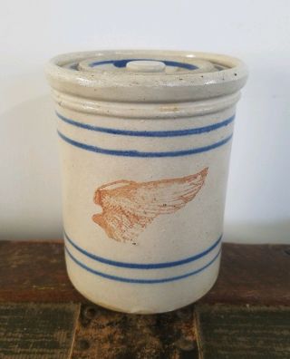 Rare Antique Red Wing Pantry Jar W/lid 1lb Small Size Vintage Stoneware Cute