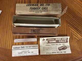 Vintage Lohman 110 Scratch Turkey Call - Neosho,  Mo Address Instruction & Box