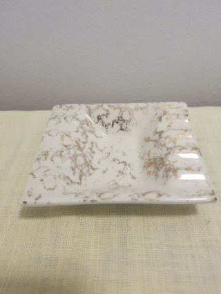 Vintage Mcm Rectangular 22 Gold And Cream Hand Painted Ashtray