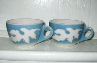 2 Vintage Syracuse China Oakleigh Blue Leaf Air Brush Diner Mugs