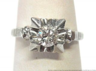 Antique Platinum 0.  30ct Fine Diamond Ring Art Deco Solitaire Engagement Sz 4.  75