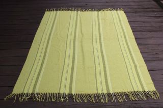 Vtg Troy Leisure Blanket Yellow Woven Wool Stripe Throw Fringe Usa 51.  5x63.  5