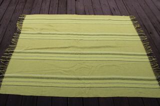 Vtg Troy Leisure Blanket Yellow Woven Wool Stripe Throw Fringe USA 51.  5x63.  5 3