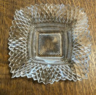Vintage Clear Glass Hobnail Square Dish