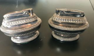 Vintage Ronson Queen Anne Silver Plated Table Lighter - Set