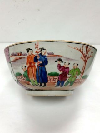 Antique Chinese Porcelain Bowl Hand Painted Figural 6.  75 Inches