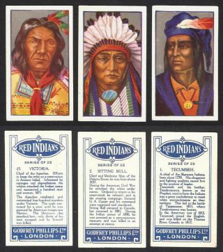 Red Indians: Uk Tobacco Cigarette Card Trio 1927: Sitting Bull,  Both End Cards