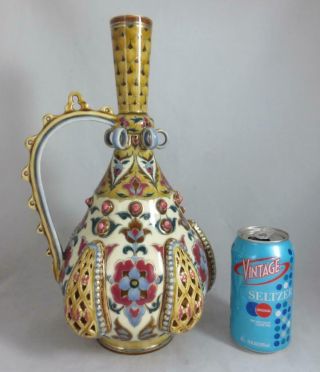 Antique Zsolnay Pecs Hungary 13.  25 " Pottery Jug Vase