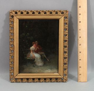 Small 19thc Antique Impressionist Oil Painting,  Romantic Couple In Park,  Nr