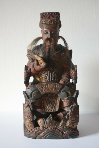 Antique Chinese Carved Wooden Temple Figure,  Xuanwu,  玄天上帝,  Asian Wood Carving
