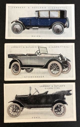 3 Vintage 1922 Lambert & Butler Motor Cars Cards: Buick,  Studebaker & Ford