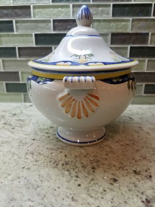 Vintage Decor Rouen Fait Main Geo Martel Hand Painted Lidded Pedestal Jar Bowl 3