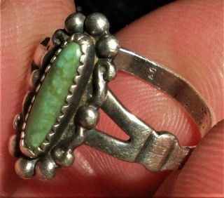 Vintage C.  1950 Navajo Sterling Silver Turquoise Ring Bell Trading Post Vafo