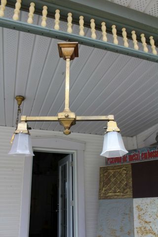 Antique Double Arms Light Fixture Mission Style Arts And Crafts With Shade