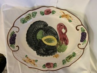 Vintage Ceramic Large Hand Painted Turkey Platter Stamped Made In California Usa