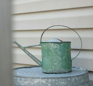Antique Early 20thc Green Paint Galvanized Tin Metal Watering Can 16 " Long