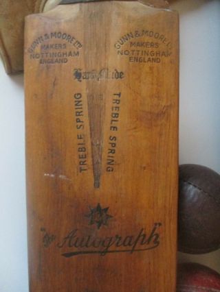 Antique Cricket set Bag,  Gunn & Moore Autograph Bat Frank Bryan Gloves 2 balls 3