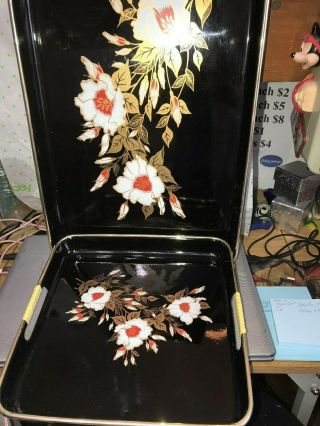 Vintage Black Lacquered Trays - - - Toyo,  Japan - - - - - - - - - - - - - - - - - - - - Cs